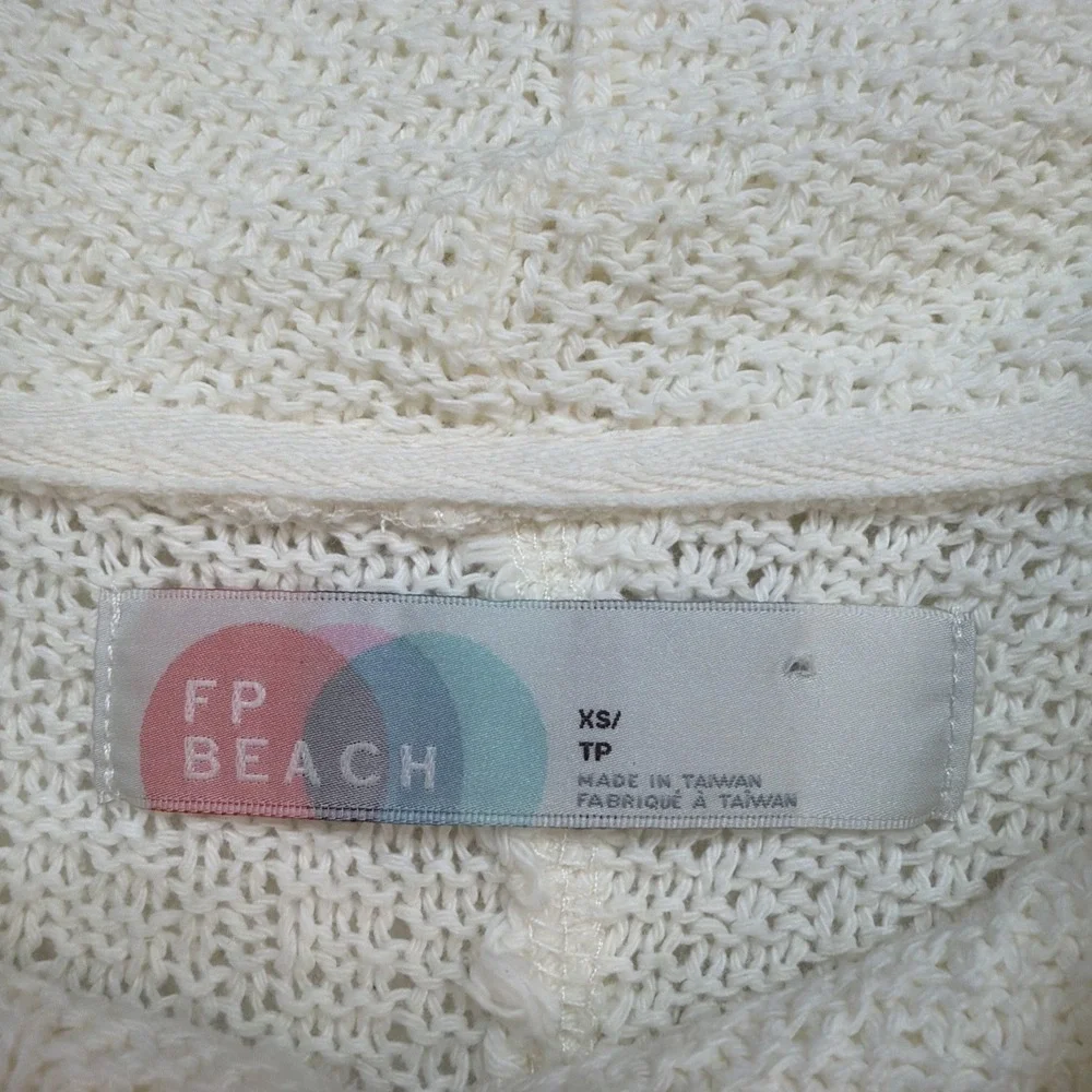 Free People Cream Short Sleeve Textured Cowl Pullover